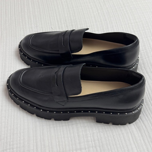 Schutz Christie Studs Black Leather Chunky Y2K Loafers Size 10 Retro - Picture 5 of 13